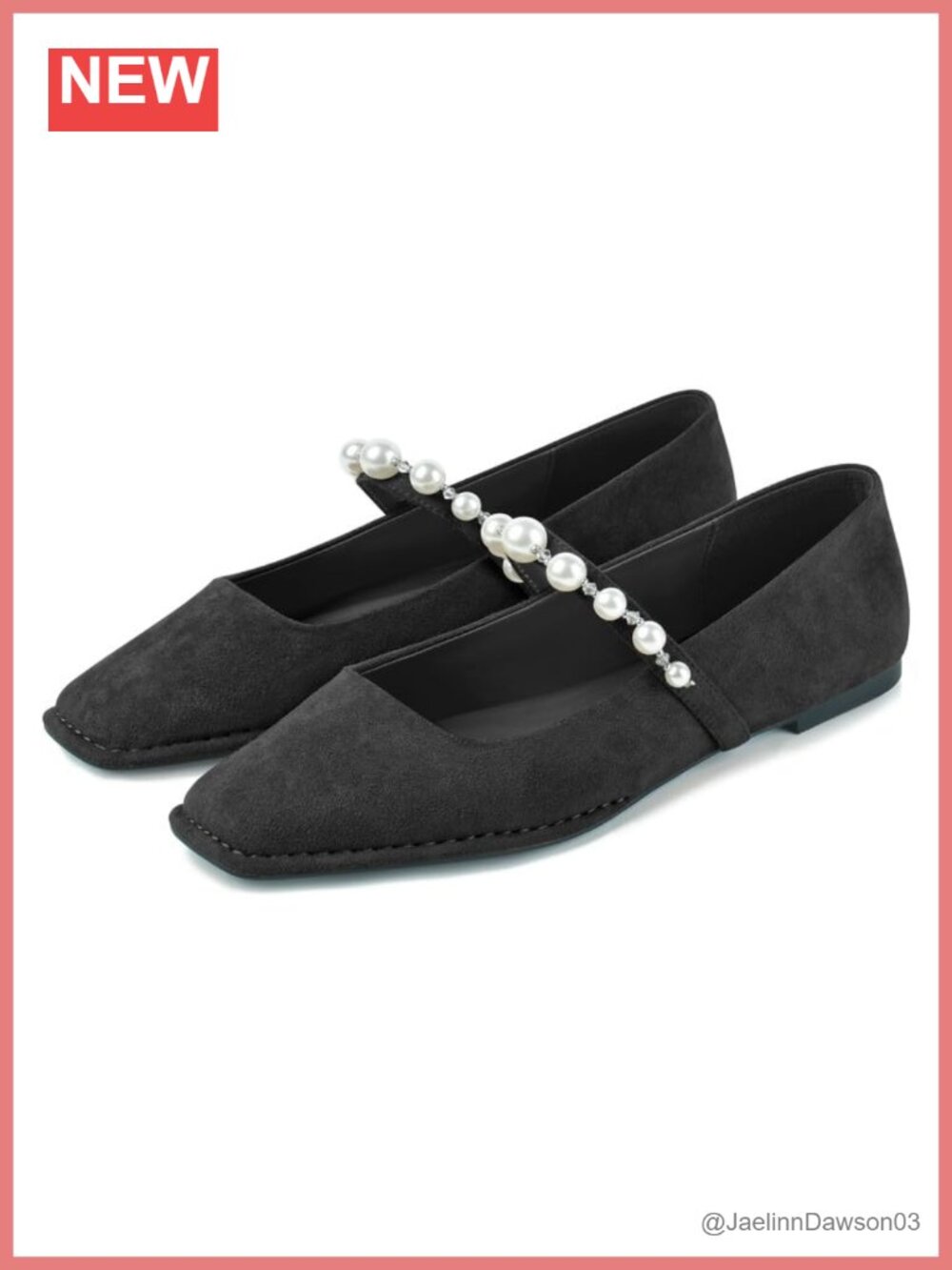 Suede Square Toe Ballet Flats for Women with Pearl Strap Elegant Mary Jane